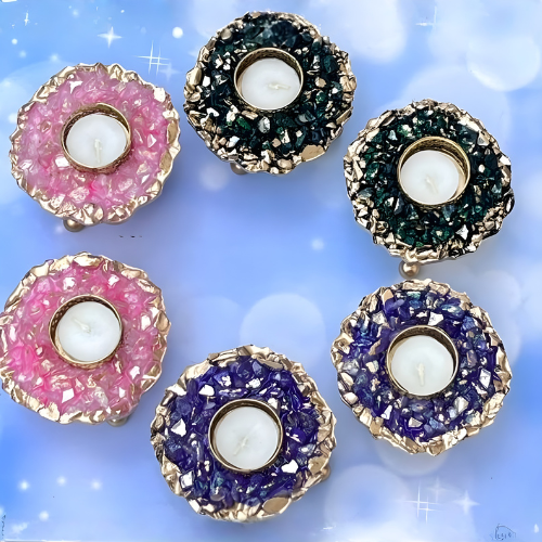 Premium Crystal Diya Holder for Diwali Décor  2 Piece Set