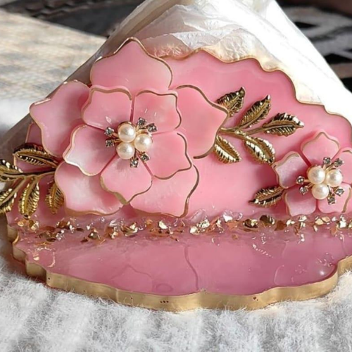 Luxury Resin Floral Tissue Holder – Pink Decorative Table Organizer