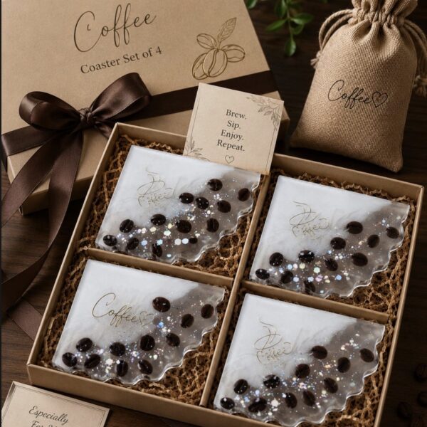 Resin coffee bean coaster set of 4