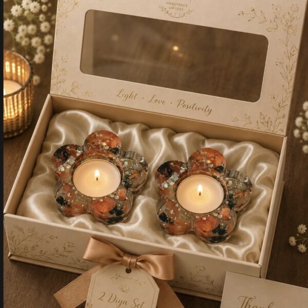 Resin flower Diya holder set of 2